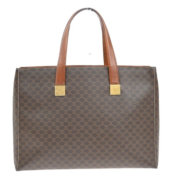 CELINE Logo Macadam Pattern Hand Tote Bag PVC Leather Brown GHW Italy - Picture 1 of 16